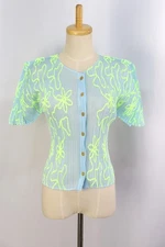 PLEATS PLEASE Blue Short Sleeve Jacket Top ISSEY MIYAKE 120 1107