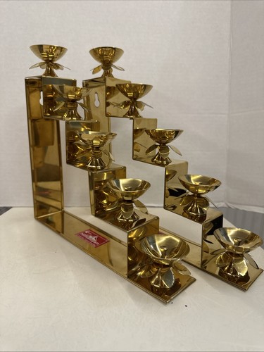 Himalayan Brass 5 Step Tiered/Stepped Diya Lamps Oil Lamps Stand Wall Hanger