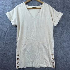 Very J Tunic Dress Women Small Beige Linen Natural Girl Effortless Minimalist