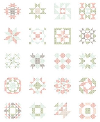 Moda Abloom Cross Stitch Quilt Blocks Panel 36''x44'' Corey Yoder Coriander Quilts