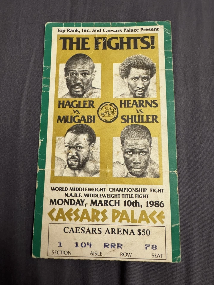 Boleto de lucha automático firmado por Wilt Chamberlain 1986 Hagler Vs Mugabi Foto 3 de 4