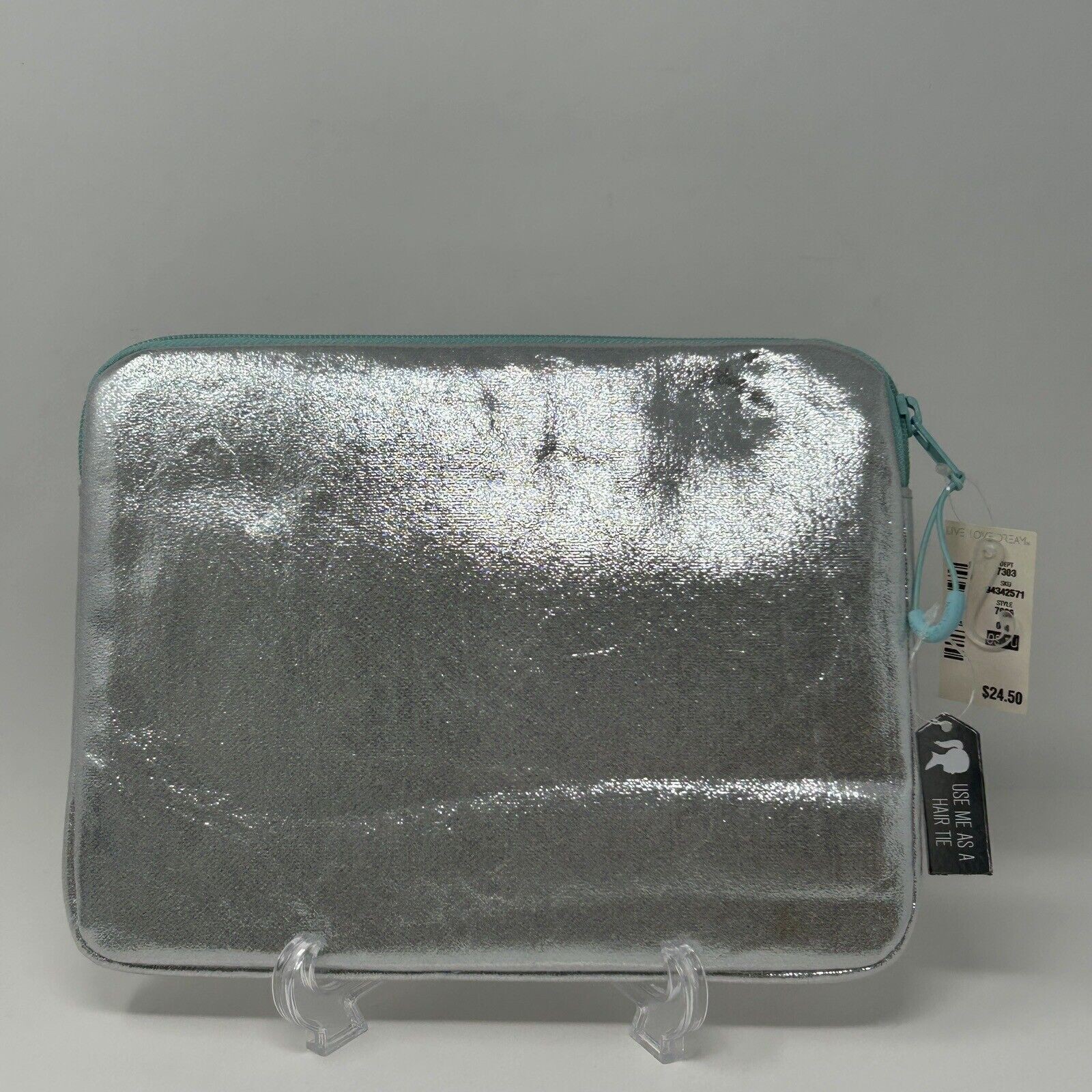 Silver Metallic Teal Ipad Mini Case Ebook Sleeve Live Love Dream Tech Storage