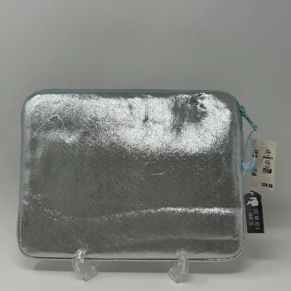 Mini estuche plateado metálico verde azulado para iPad funda para libro electrónico Live Love Dream Tech almacenamiento Foto 4 de 4