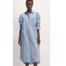 Everlane Shirt Dress Womens XS Blue Striped Cotton Long Sleeve Midi Button Down