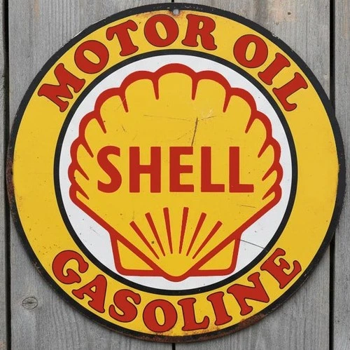 Shell Motor Oil & Gasoline 12" Diameter Vintage Novelty Metal Sign Made In USA