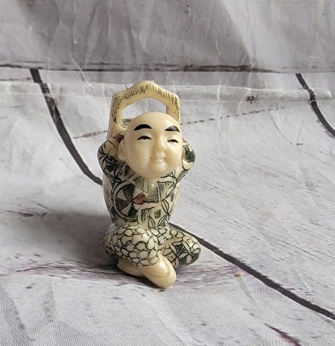 Vintage Japanese Resin Netsuk Buddha Leaning On A Bucket Figure - Picture 1 of 7