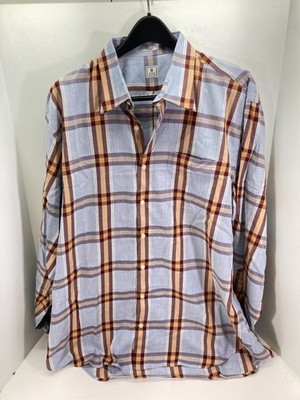 Peter Millar Button Up Shirt Mens XL Blue Brown Plaid Long Sleeve Outdoor