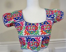 Blusa bordada espejada multicolor para mujer sari manga corta top blusa