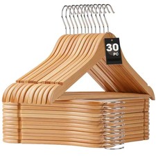 30 Pack Wooden Hangers,Wooden Clothes Hangers with Smooth Pant Bar and Should...