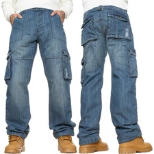 Kruze Mens Combat Jeans Cargo Denim Trousers Casual Work Pants All Waists Sizes