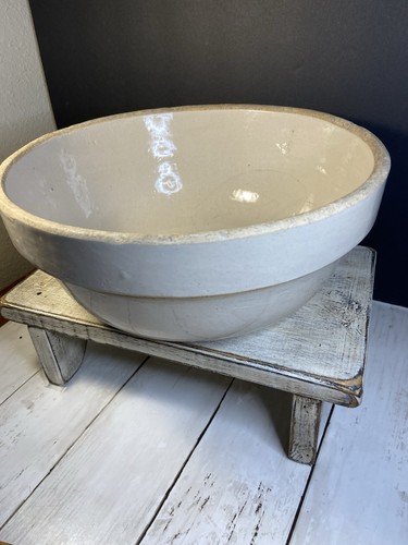Large Antique Stoneware Crock Dough Bowl Primitive Farmhouse Decor Rustic - 第 9/11 張圖片