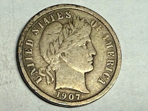 1907 BARBER silver U.S. dime. Nice original strong Fine. #q1