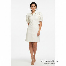 Alice + Olivia Women's Jem Vegan Leather Dress NWT Cream Med