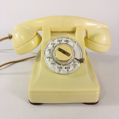 Vintage 1950 Western Electric 302 Ivory Thermoplastic Rotary Desk Phone Works