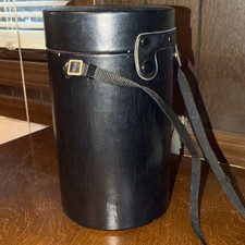 Canon Black Hard Leather Padded Lens Case with Red Interior and Strap