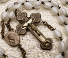 Vintage Rosary 1940s Roma Catechomes soil milk glass beads Crucifix Catholic G26