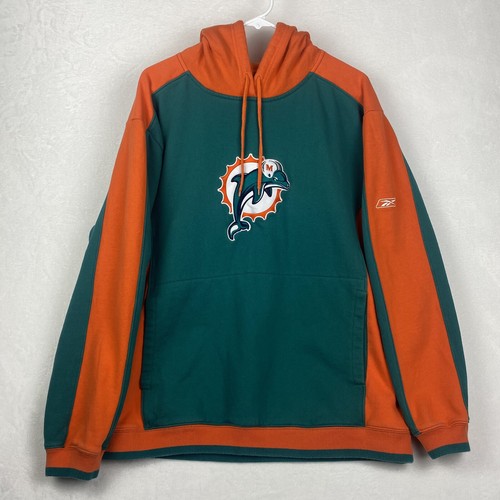 Reebok Miami Dolphins Sweater Mens Large Green Orange Logo Hoodie Sweatshirt
