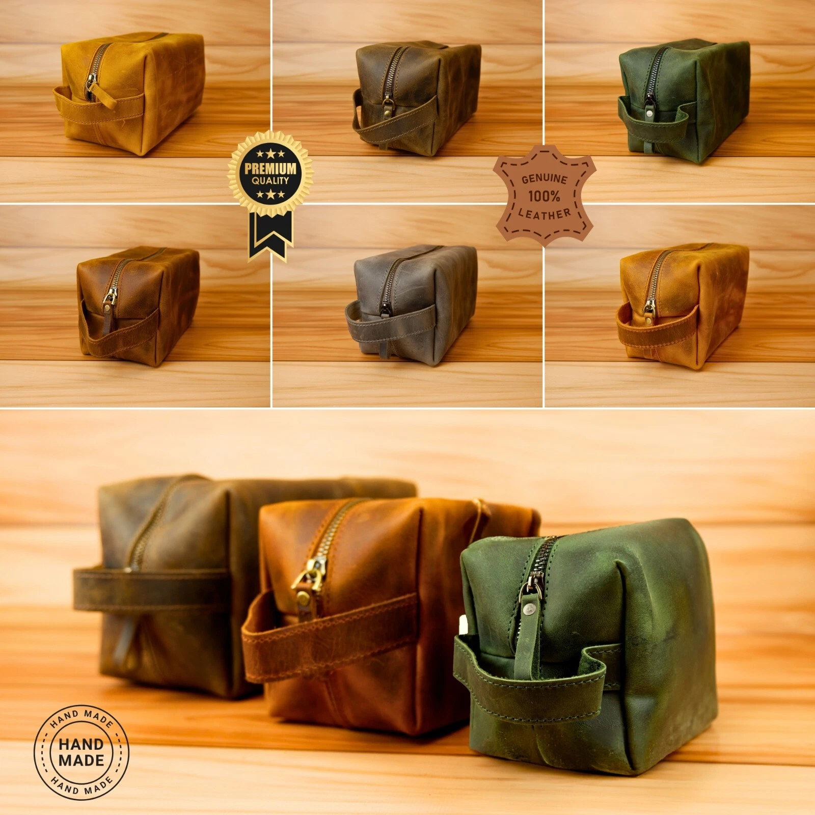 Genuine Leather Dopp Kit, Personal Care Bag, Makeup Bag, Carry Handle Toiletry