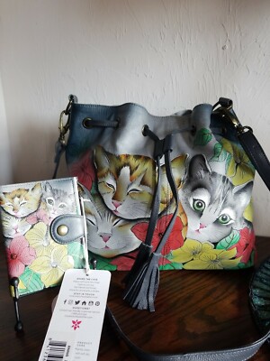 Anuschka Three Kittens Crossbody Satchel NWOT 