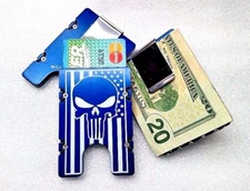 American Flag Punisher, Aluminum Wallet/Credit Card Holder, RFID Protection,Blue