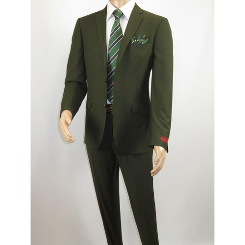 Hombres RENOIR Traje Separates Sólido 2 Botones Negocios Formal Calce Ajustado 201-10 Oliva - Imagen 4 de 39
