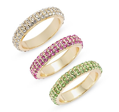 Aqua goldfarben 3 STCK. PAVE GLAS MEHRFARBIG KRISTALL VORSTECKRING GRÖSSE 7 NEU Neu mit Etikett