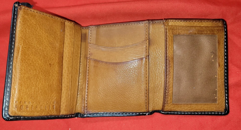 Cartera de hombre Perry Ellis de cuero marrón vintage Foto 4 de 4