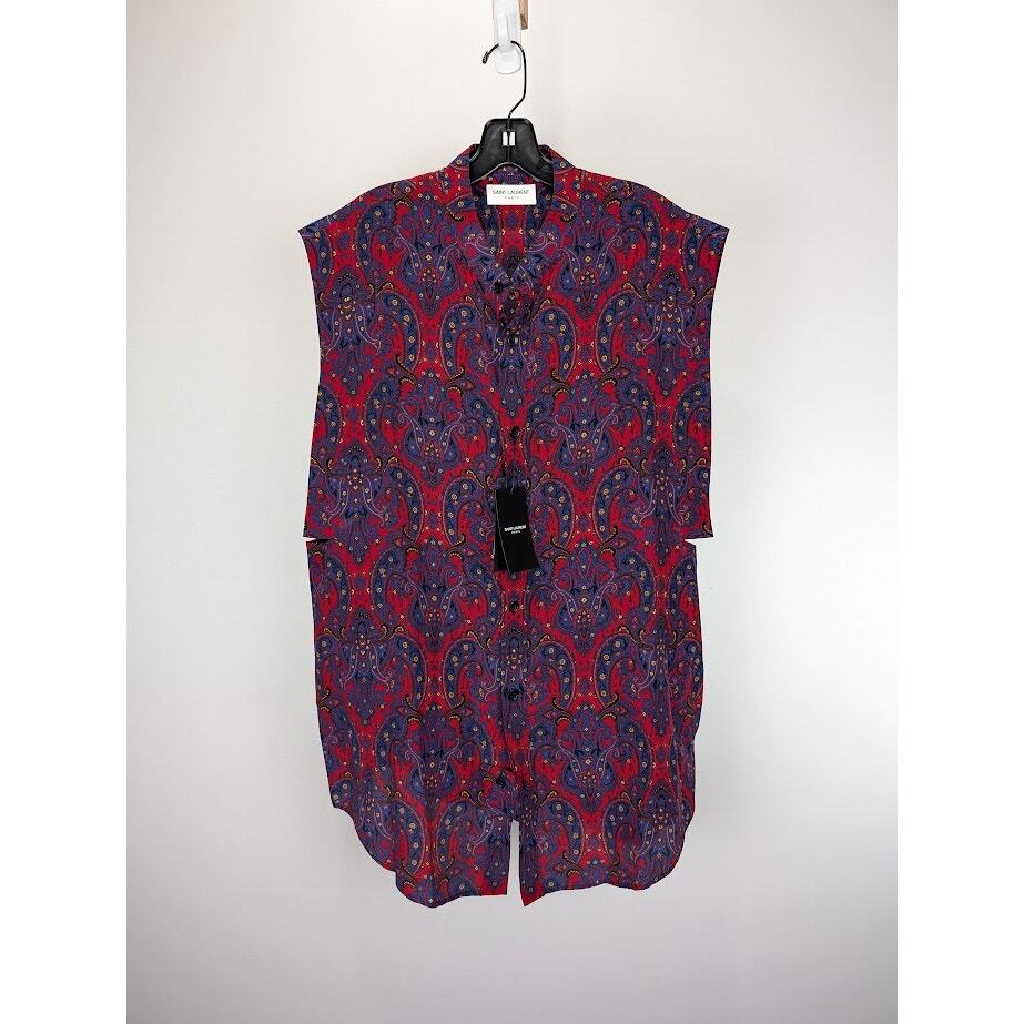 Camicia senza maniche Saint Laurent Paris Chemise Sans Manches in seta nuova con etichette 42