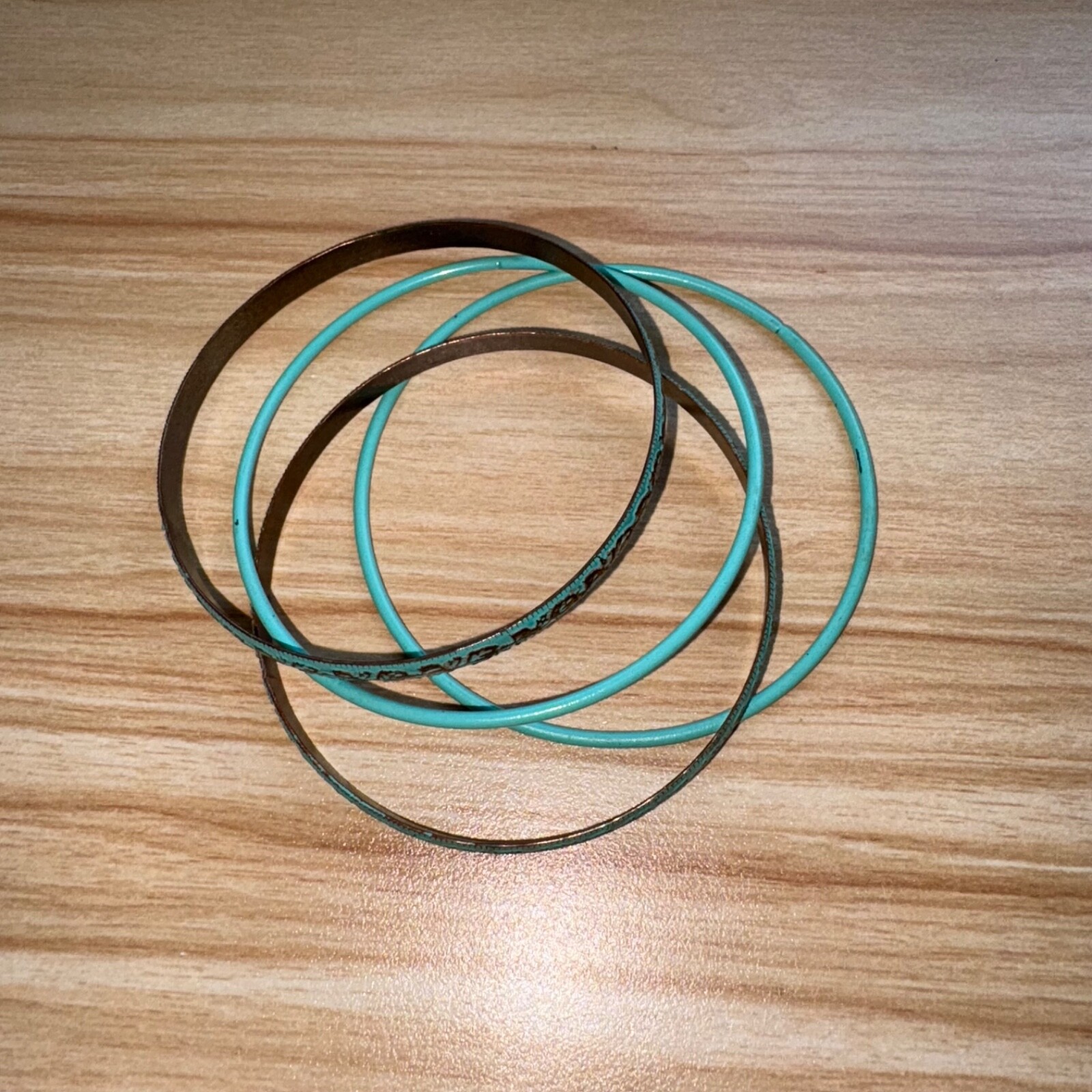 Four Unique Teal Bangle Bracelets - image 4