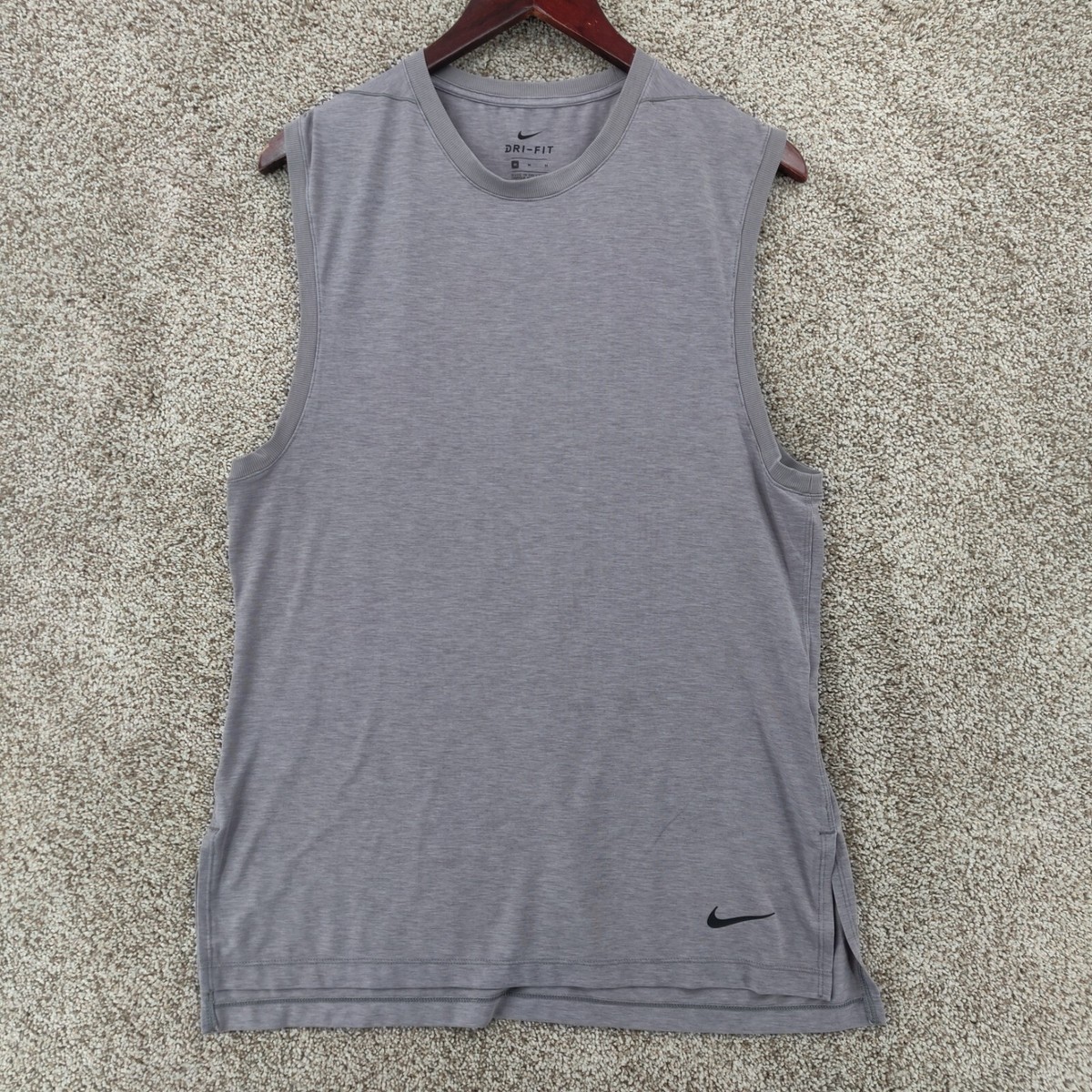 Nike Shirt Mens Medium M Grey Dri Fit Sleeveless Training Athletic