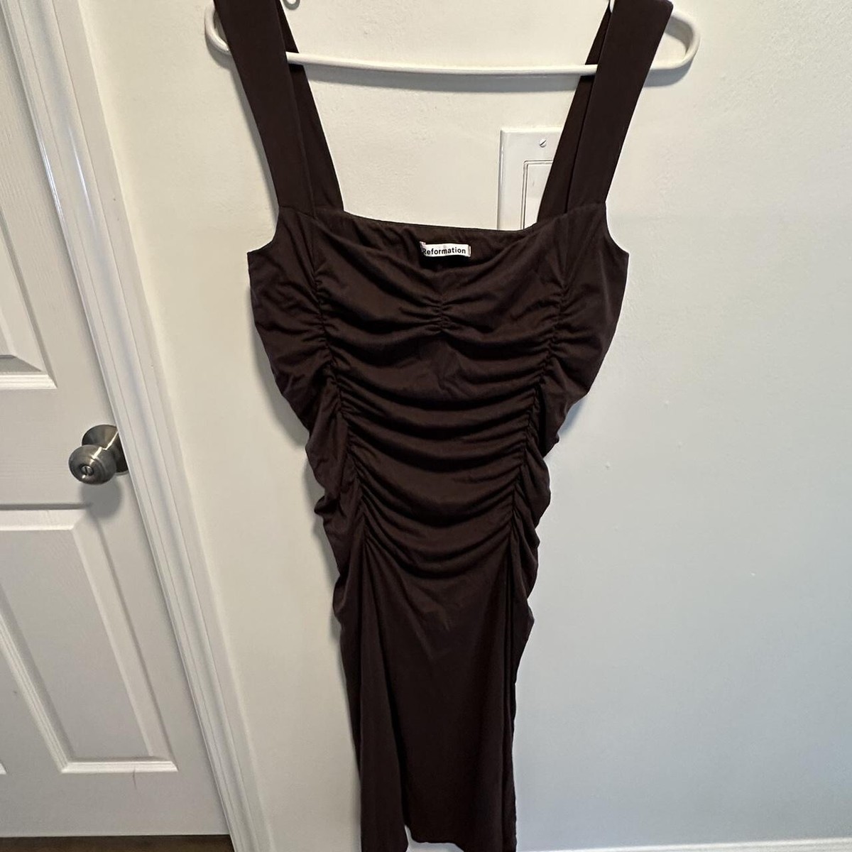 New Women's Reformation Beautiful Suvi Knit Ruched Midi Dress Brown L | eBay New Women's Reformation Beautiful Suvi Knit Ruched Midi Dress Brown L | eBay