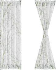 Sidelight Sheer French Door Curtains 72 Inches Long White, Green and Grey Print