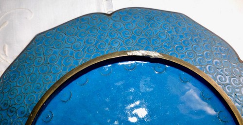 Meiji Japanese Cloisonne Goldstone Enamel Dragon Chrysanthemums Scalloped Plate - Picture 19 of 21