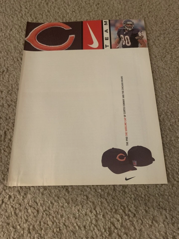 Vintage 1999 NIKE CHICAGO BEARS PRO SIDELINE CAP Poster Print Ad CURTIS CONWAY - Image 1 of 1