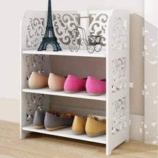 3/4 Tiers Shoe Rack Storage Shelf Display Stand Organiser Unit Cabinet White UK