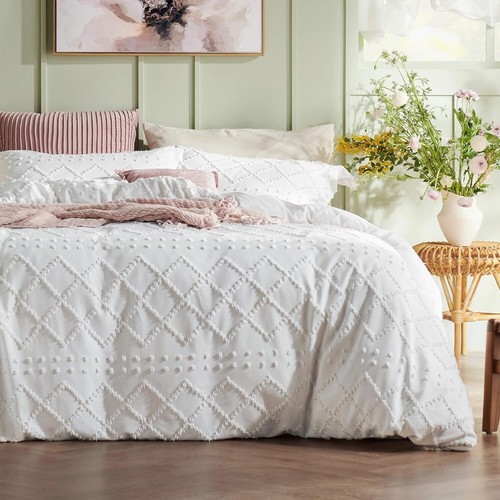 Tufted Duvet Cover Bedding for All Seasons 3 Pieces Embroidery Shabby Chic Queen