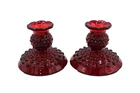 2 Vintage Prelogo Fenton Ruby Red Hobnail Glass Taper Candlestick 3.5” T x 4.25”