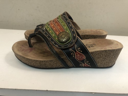 Women’s L’artiste Spring Step Calen, sz 5.5/36 Multi Leather Cork Wedge Sandal - Picture 2 of 12