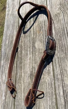 Amish made 1" barb wire tooled brown Western headstall w/Watt oval buckle