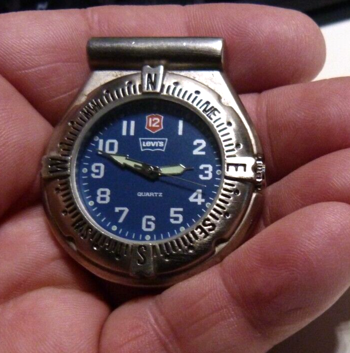 Vintage Levis Fob Pocket Watch Blue Face Silver case Tone