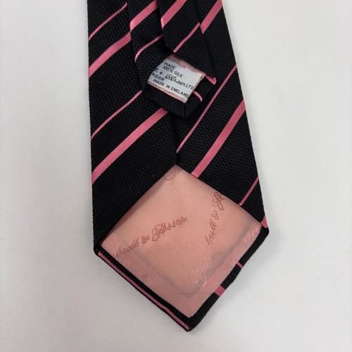 Turnbull & Asser Hand Made In England BLACK WITH PINK STRIPES Silk Mens Necktie - Picture 15 of 19