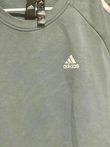 Adidas Originals 3 Stripes Crew Fleece Sage green Sweatshirt Long sleeve M/F SG3 - Picture 4 of 6