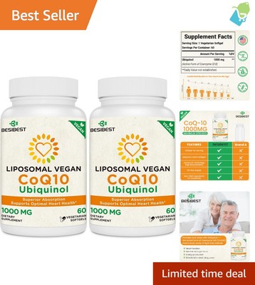 High Absorption 1000mg Vegan CoQ10 Softgels - Enhance Energy & Heart Function