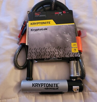Kryptonite STD U-Lock Kryptolok with 120mm Cable Bike Lock STD W/ 4' Flex New
