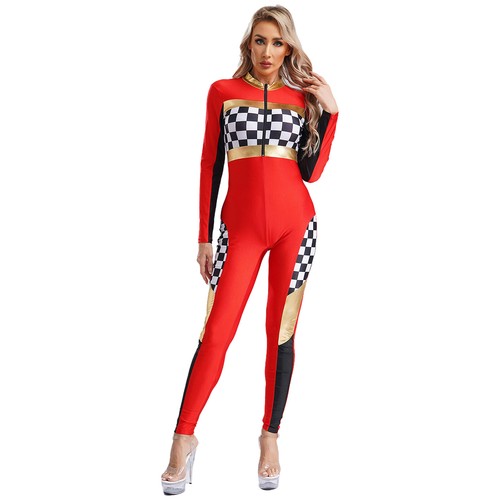 YiZYiF AU Womens Race Car Driver Costume Racer Catsuit One Piece Front Zipper - Picture 8 of 33