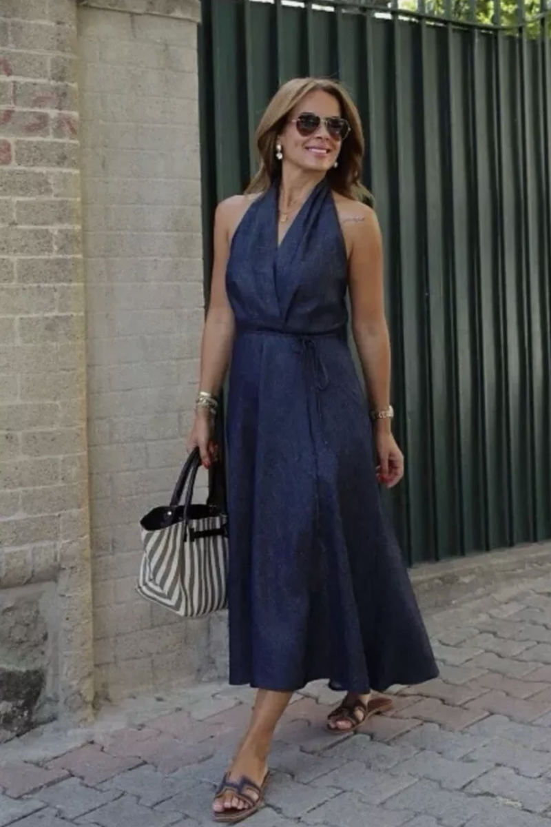 ZARA ZW Collection Blue Denim Halter Neck Midi Dress Size M Holiday  5216/241 | eBay UK
