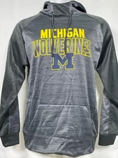 Michigan Wolverines NCAA Gray Performance Hooded Sweatshirt Men's MEDIUM NWT