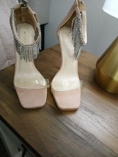 Pretty Little Thing -Nude-Clear Strap-High Heel Shoes-Size 7