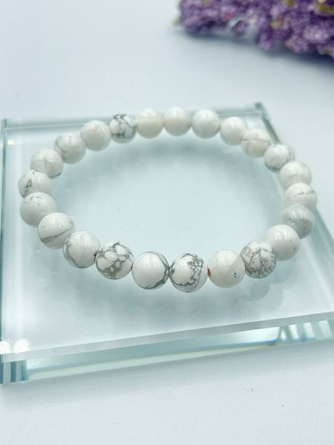 8MM White Howlite Round Gemstone Beaded Stretchable Bracelet 6-8" For Men Woman - Picture 3 of 8