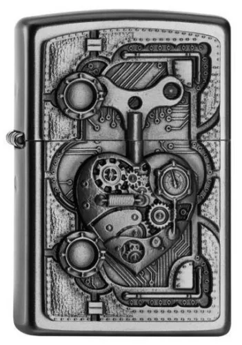 ZIPPO "STEAM PUNKT HEART" SATIN FINISH EMBLEM LIGHTER / 2005032 * NEW in BOX *